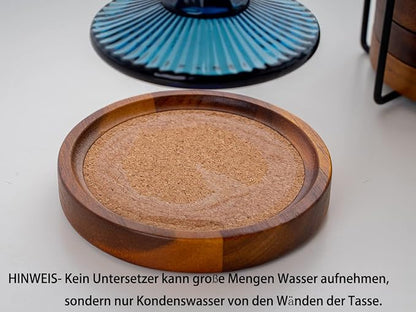 Acacia Wood Cork Coasters with Holder - Image 2