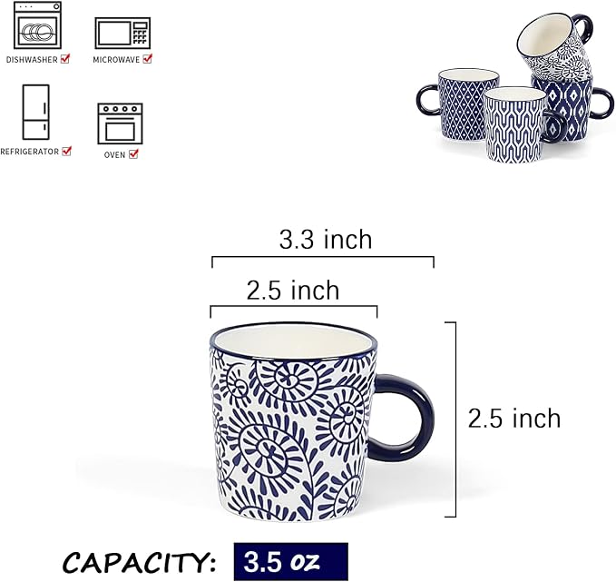 Selamica Ceramic 3.5 Oz Espresso Cups, Espresso Mugs 2.5 Inch Demitasse Cups - Image 2