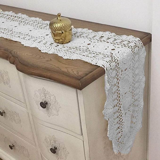 Cotton Handmade Crochet Lace Oval Table Runner White 12x60 Inch - Image 6