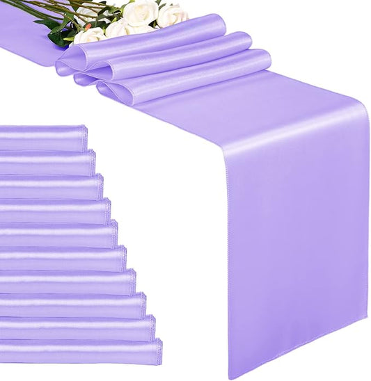 10-Pack Lavender 12 x 108 inches Long Premium Satin Table Runner | Wedding by REWOMC