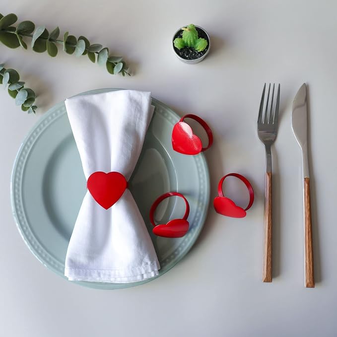 wonlex Valentine’s Day Napkin Rings Set of 6, Dinner Party, Serviette - Image 4
