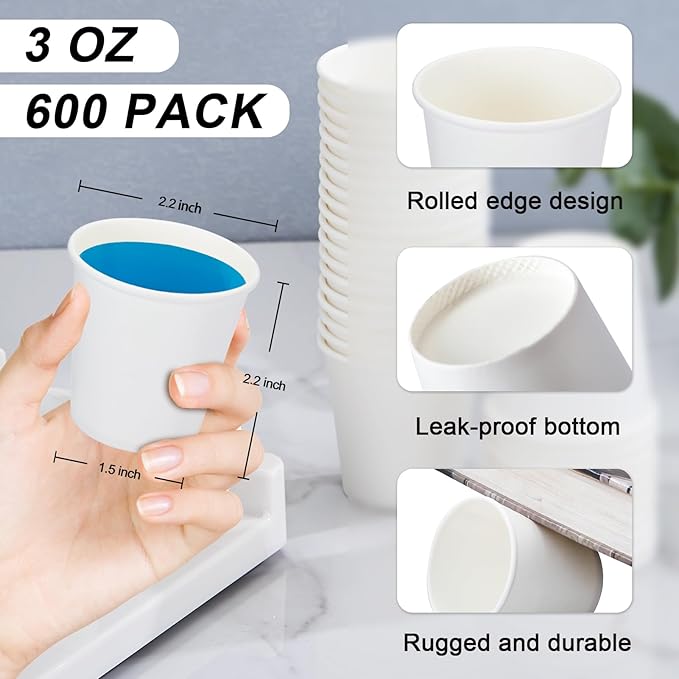 SIUQ 600 Pack 3 oz Paper Cups, Small Disposable Bathroom Mouthwash Cups | Mini - Image 2