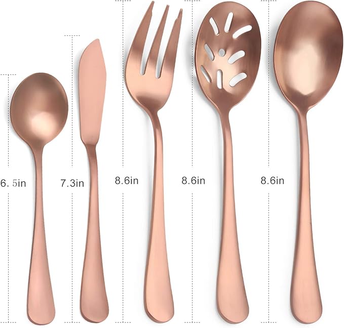 Matte Rose Gold Serving Set，SHARECOOK 5-Piece 18/0 Stainless Steel Large - Image 2