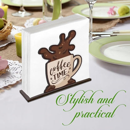 Funny Napkin Holder for Table, Cute Coffee Cup Design Wooden Napkin Dispenser - Image 5