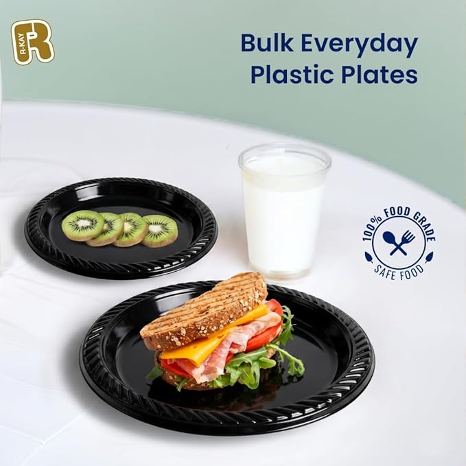 R-kay 100 Pack 6 Inch Black Plastic Plates Disposable - Image 5
