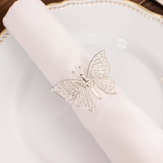 Efavormart 4 Pack | Metallic Silver Laser Cut Butterfly Napkin Rings, - Image 9