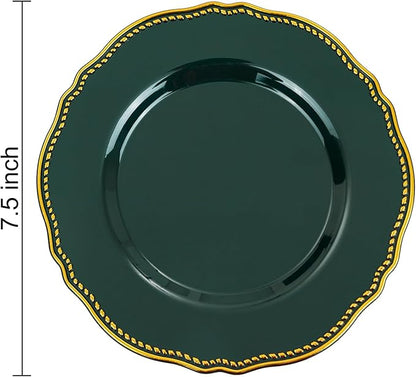Hioasis 60pcs Green Plastic Plates - Green and Gold Disposable Dinnerware with Gold Rim, Heavy-duty, 7.5 inch, Dessert Plates for Party & St. Patrick's Day