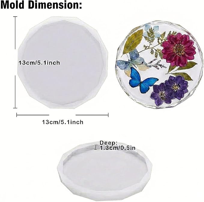 6-Pack Diamond Edge Resin Coaster Molds | 5 inche Round Silicone Molds - Image 7