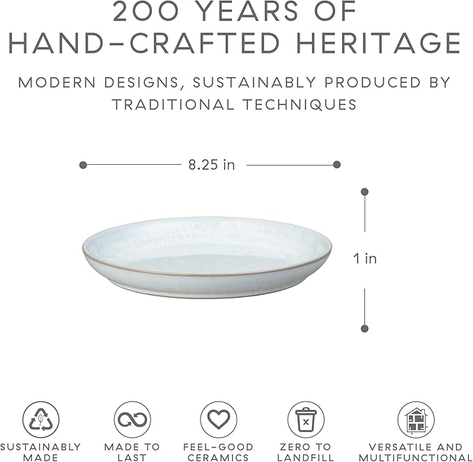 Denby - White Speckle Medium Plates Set of 6 - White Reactive Glaze Neutral Patterned - Dishwasher, Microwave Safe Crockery 8.25" - Ceramic Stoneware Tableware - Chip & Crack Resistant