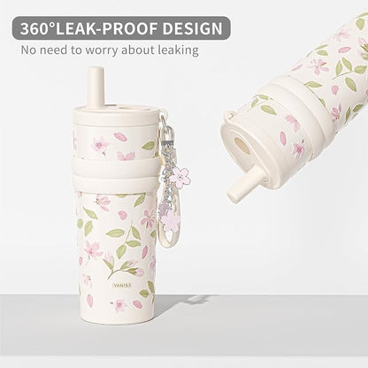 18.5 oz Thermo Cup with Straw, Floral Embossed Designed Car Cup, Vacuum - Image 4