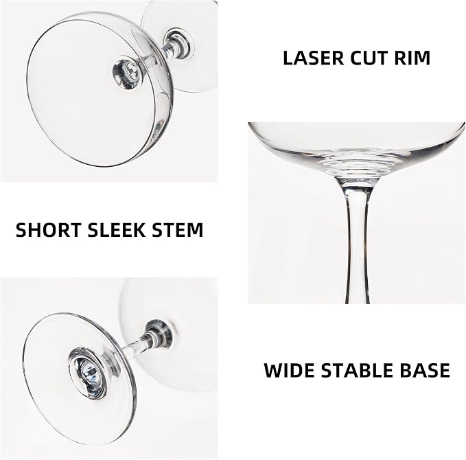 Set of 12 - Champagne Coupe Glasses, 7 Oz Clear Cut Rim Martini Glass - Image 4