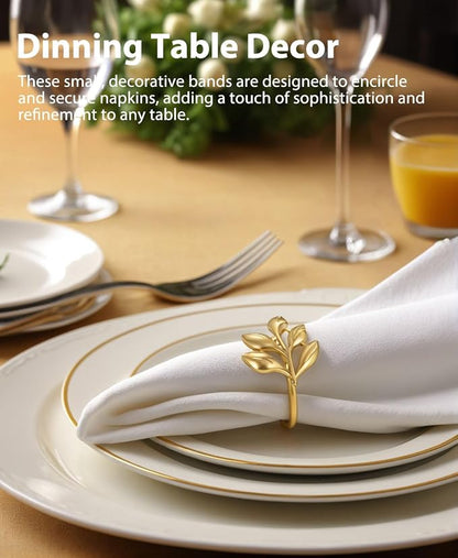 Leaf Napkin Ring Holder Set of 12 Gold Metal | Dining Table Decor, Wedding - Image 2