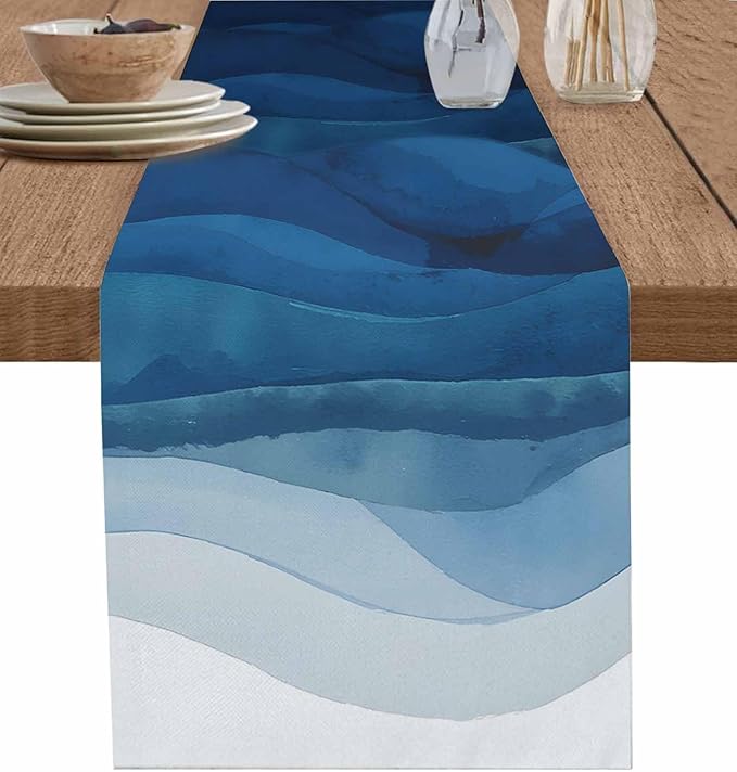 Navy Blue Ombre Table Runners 60 Inches Long, Abstract Modern Stripe Table by Unknown