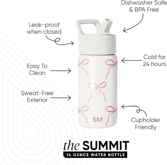 Simple Modern Kids Water Bottle & Toddler Cup | 14oz | Bows | Insulated - Image 2