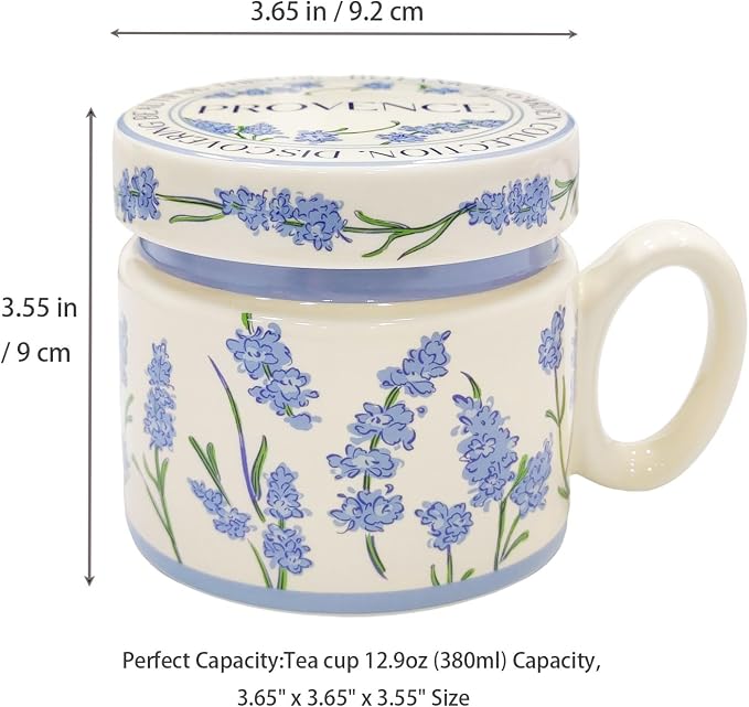12.9oz Ceramic Coffee Mug with Lid, Flower Patterned Porcelain Mug, Ceramic Tea - Image 2