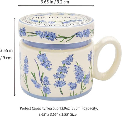 12.9oz Ceramic Coffee Mug with Lid, Flower Patterned Porcelain Mug, Ceramic Tea - Image 2