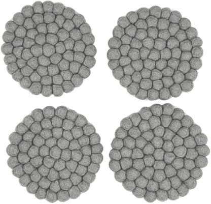 Humble Hilo Handmade Felt Coaster, 3.9 inches, Set of 4 (Grey)
