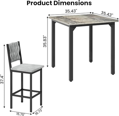 AWQM 5-Piece Dining Table Set, Dining Table Set for 4, Counter Height Table & 4 Velvet Bar Stools, Modern Kitchen Dining Set, Compact Dining Set for Small Spaces (Gray & Velvet Chairs)