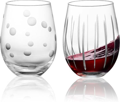 Joeyan Hand Blown Etched Stemless Wine Glasses by JoeyanHousehold