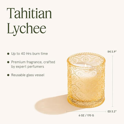 LA JOLIE MUSE Tahitian Lychee Candle - Lychee, Melon, Pineapple | 6 oz Natural Soy Wax | 40 Hours Clean Burn | Tropical Fruit Candle | Gift for Little Getaway