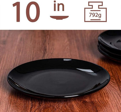 DELLING Dinner Plates Set of 6, 10 inch Ceramic Plates - Microwave, Oven, and Dishwasher Safe, Scratch Resistant - Modern Dinnerware Dish Set for Kitchen Serving - Black