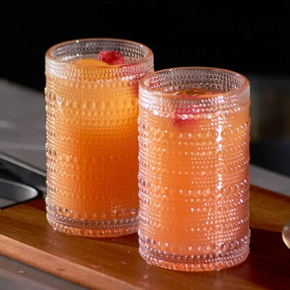 LEMONSODA Hobnail Highball Glasses Set of 2 – Vintage Clear Drinking Glass Cups 15oz – Textured Tall Retro Glassware Tumblers for Water, Iced Coffee, Cocktails, Soda, Juice (Highball 15oz, Set of 2)