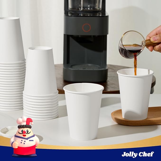 JOLLY CHEF 12 oz Paper Coffee Cups 100 Pack, Disposable Hot Paper Cups - Image 3