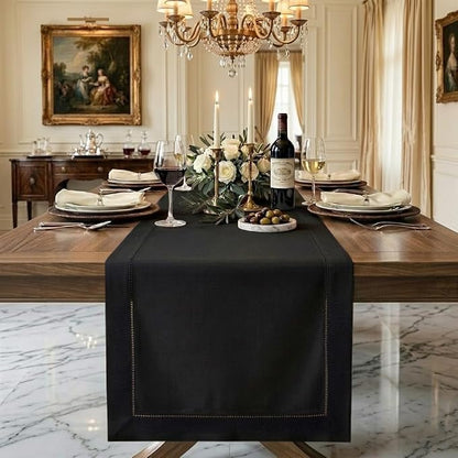 Signature Linen™ by D'Moksha Black Table Runner 84 Inches Long, 100% Pure Linen by DMokshaHomes