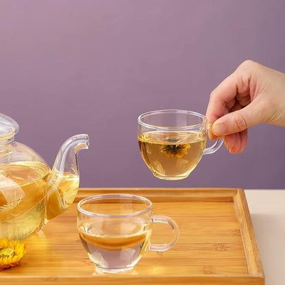Kyraton Glass Tea Pot with 4 Tea Cups, Removable Infuser, Blooming and Loose - Image 3