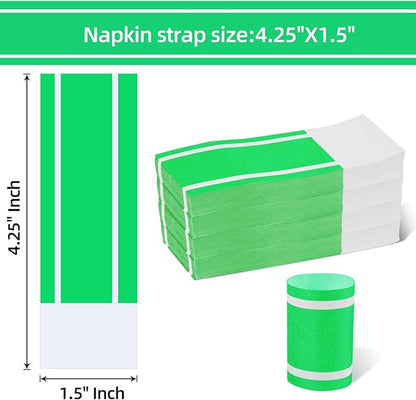 Germiwipe Paper Napkin Bands,Napkin Rings Self Adhesive,Silverware Wraps Bands - Perfect for Birthday Parties, Weddings, Family Reunion & Events (Classic Green -500 PCS)