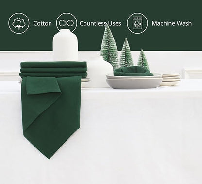 PurpleEssences Set of 6 Cloth Dinner Napkins 100% Cotton 18x18 Inch - Soft Durable Washable - Ideal for Farmhouse Party Christmas Holiday Winter - Perfect Everyday Use Table Linen - Forest Green