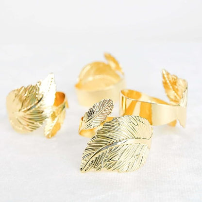 Efavormart 4 Pack | Metallic Gold Ornate Leaf Napkin Rings, Linen Napkin Holders - Image 2