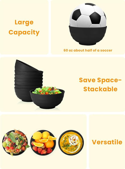 Unbreakable Big Bowl Set of 8: Alternative to Large Plastic Bowls - 60oz Wheat - Image 5