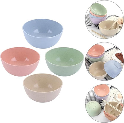 4 Pcs Large Capacity Wheat Straw Salad Mixing Bowls Food Serving Bowls for Fruit Noodles and Salads Lightweight Smooth Finish Heat-resistant and Easy to Clean Random Color
