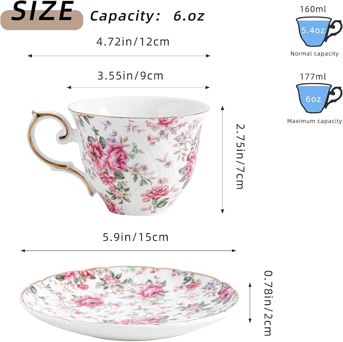 Agyiuns tea cups and saucers ceramic coffee mug 6oz - Image 2