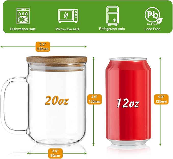 DRASTAR Glass Coffee Mugs, 20 oz Clear Coffee Cups, Coffee Mug - Image 3