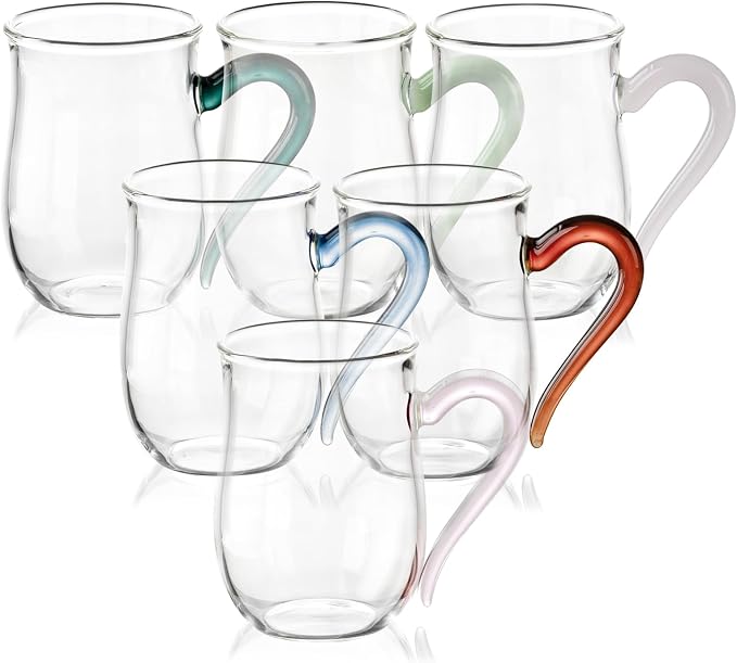 COMI Glass Coffee Cups, 8oz Clear Coffee Cups Set of 6, Lightweight Glass Mugs by COMI
