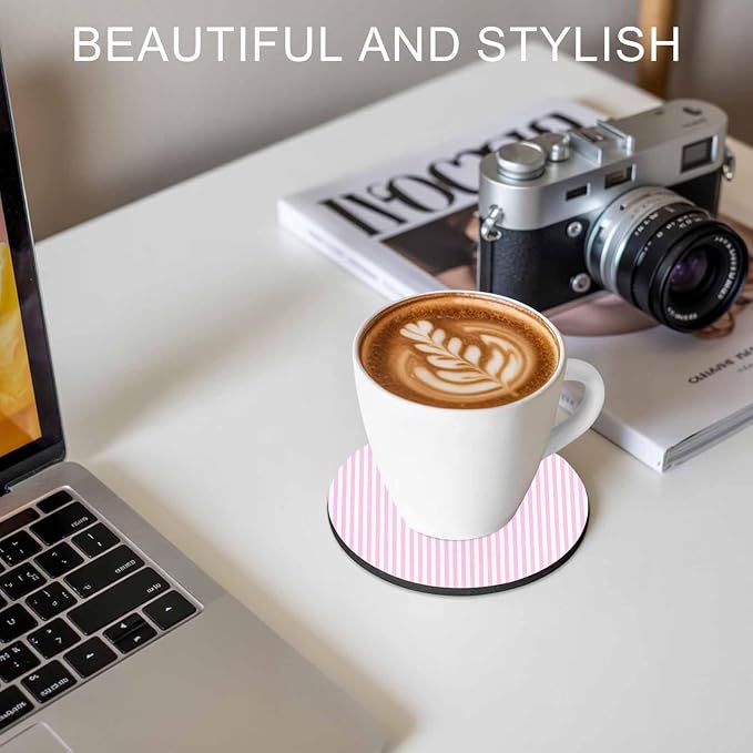 Pink White Stripe Coasters Set of 6, Modern Minimalist Geometric Striped Soft - Image 7