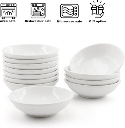 12 Pack 1.2 Oz White Soy Sauce Dish Ceramic Dip Bowl Set, Mini Dip Sauce Bowl Set, Ceramic Mini Soy Sauce Plate, Porcelain Side Dish for Ketchup Sauce Plate, Soybean, BBQ, Party
