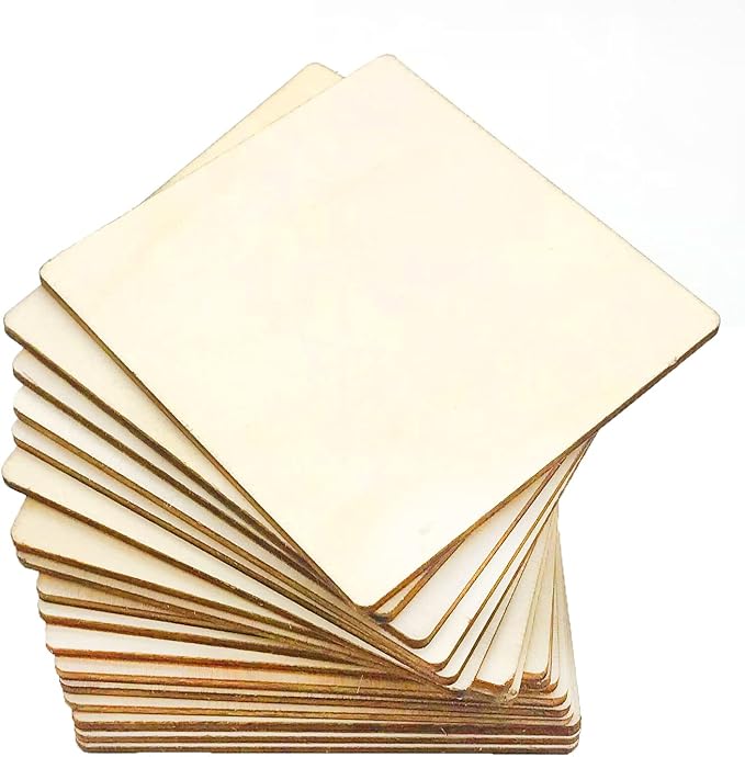 20 Pcs Unfinished Wood Pieces, Wood Square 4 x 4 Inch | Blank Natural Slices by MYYZMY