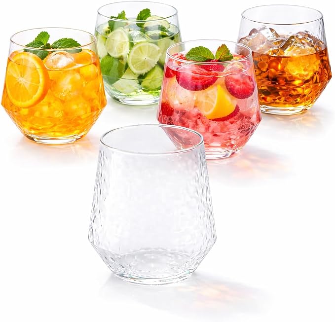 40 Pack Disposable Plastic Wine Glasses 12 oz Diamond Stemless Clear Cups | by Oojami