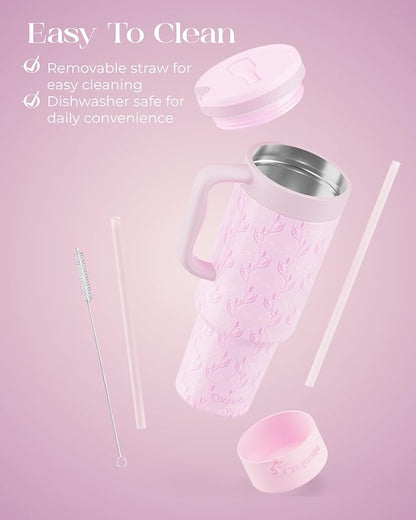 40 oz Insulated Tumbler with Handle and Push-Button Straw Lid, Stainless Steel - Image 6