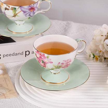 KAMMAK Tea Cups Set of 2, Ceramic Floral Pattern Demitasse Cup | Porcelain - Image 8