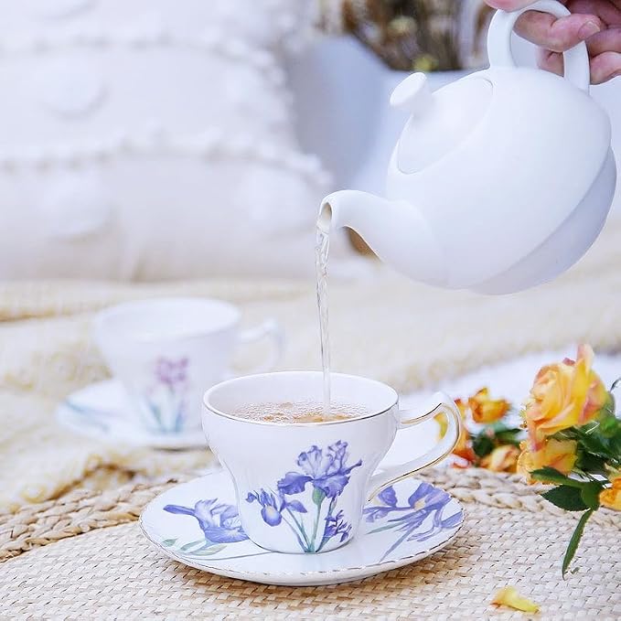 Bone China Tea Cup Set with Saucer and Spoon, 3 Piece, Cappuccino and Latte Cups - Image 7