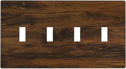 Light Switch Cover Brown Rustic Wood Grain Vintage Wooden Texture 4 Gang Switch Plate Quad Toggle Wall Plates Decorative Switchplate Electrical Outlet Cover for Cabin Bedroom Decor