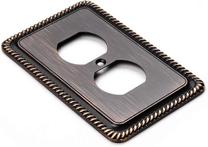 Henne Bery Rope Edge Decorative Wall Plate Switch Plate Outlet Cover (Single Duplex, 2 Pack, Aged Bronze)