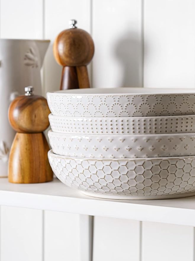 LE TAUCI Pasta Bowls 42oz, Large Salad Bowl, Ceramic Embossment Stoneware - Image 8