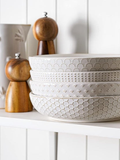 LE TAUCI Pasta Bowls 42oz, Large Salad Bowl, Ceramic Embossment Stoneware - Image 8