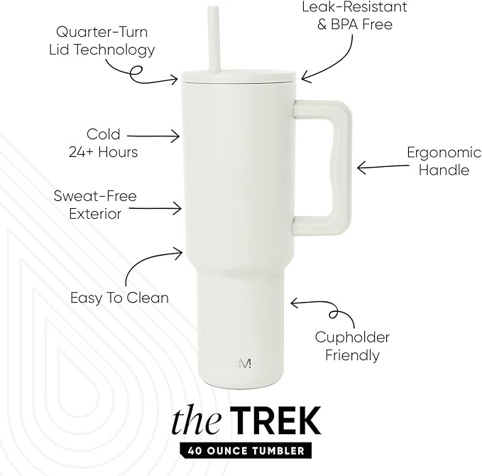 Simple Modern Tumbler with Handle and Straw | 40oz | Cream | Trek Tumbler - Image 2