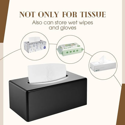 Tissue Box Cover, Rectangular Facial Tissue Holder with Bottom, Decorative Storage Organizer Box for Bathroom Vanity, Countertops, Dressers, Night Stand, Parlors and Offices - Black